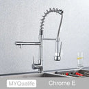 Decorbites black brass kitchen faucet with dual spout and pull down spray