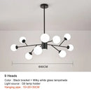 Decorbites black chandelier with white glass globes for living room