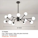 Decorbites black chandelier with white glass globes for living room