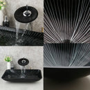 Modern black etched glass bathroom sink set with waterfall faucet