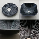 Modern black etched glass bathroom sink set with waterfall faucet