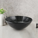 Modern black etched glass bathroom sink set with waterfall faucet