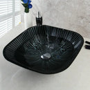 Modern black etched glass bathroom sink set with waterfall faucet
