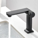 Modern black & gold basin faucet for bathroom sink with textured knob