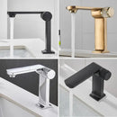 Modern black & gold basin faucet for bathroom sink with textured knob