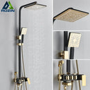Modern black & gold shower faucet set bathroom rainhead system