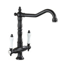 Vintage black & gold kitchen sink faucet with ceramic handles