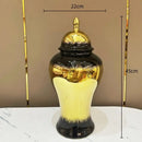 DecorBites™ Black Gold Gradated Ginger Jar: Ceramic Checkmate Jar, Home Decoration Accessories