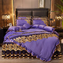 Luxury navy & gold lace duvet bedroom set with quilted embroidery