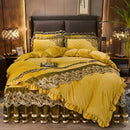 Luxury navy & gold lace duvet bedroom set with quilted embroidery