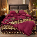 Luxury navy & gold lace duvet bedroom set with quilted embroidery