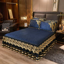 Luxury navy & gold lace duvet bedroom set with quilted embroidery