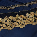Luxury navy & gold lace duvet bedroom set with quilted embroidery