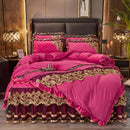Luxury navy & gold lace duvet bedroom set with quilted embroidery