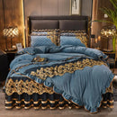 Luxury navy & gold lace duvet bedroom set with quilted embroidery