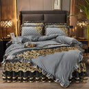 Luxury navy & gold lace duvet bedroom set with quilted embroidery