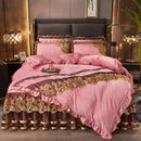 Luxury navy & gold lace duvet bedroom set with quilted embroidery