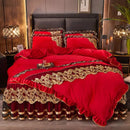 Luxury navy & gold lace duvet bedroom set with quilted embroidery
