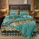 Luxury navy & gold lace duvet bedroom set with quilted embroidery