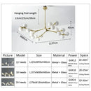 Black gold glass ball branch chandelier for living room
