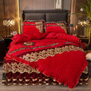 DecorBites™ Black Gold Luxury Crystal Velvet Bedding Set with Quilted Embroidery & Ruffles