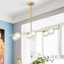 DecorBites™ Black/Gold Metallic Hanging Chandelier - Clear Glass Ball Island Light for Dining Table with 6 Modern Lights