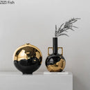 DecorBites™ Black Golden Ceramic Vase Desk Decoration Minimalism Aesthetic Floral Room Decor
