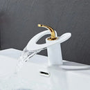 DecorBites™ Black Gray Brass Waterfall Basin Faucet Hot Cold Mixer Tap White Gold