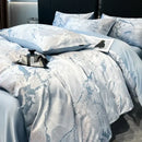 Luxury black & grey marble satin duvet cover set bedroom cooling bedding