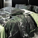 Luxury black & grey marble satin duvet cover set bedroom cooling bedding