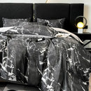 Luxury black & grey marble satin duvet cover set bedroom cooling bedding