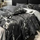 Luxury black & grey marble satin duvet cover set bedroom cooling bedding