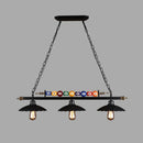 DecorBites™ Black Industrial Metal Linear Island Light with 3-Light Suspension, Shade, and Billiard Balls