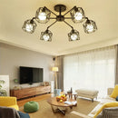 Modern black iron cage chandelier – dining room spider ceiling lamp