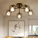Modern black iron cage chandelier – dining room spider ceiling lamp
