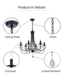 Black iron chandelier with crystal pendant dining room lighting