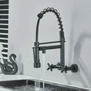 DecorBites™ Black Kitchen Faucet Wall Mounted Dual Swivel Spouts Vessel Sink Mixer Tap