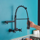 DecorBites™ Black Kitchen Faucet Wall Mounted Dual Swivel Spouts Vessel Sink Mixer Tap