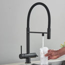 Matte black kitchen faucet with purifier and dual handles