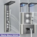 Matte black led shower column with massage jets for bathroom
