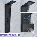 Matte black led shower column with massage jets for bathroom