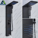 Matte black led shower column with massage jets for bathroom