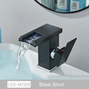 DecorBites™ Black LED Waterfall Bathroom Faucet, Deck Mounted, Three Color Change