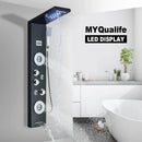 Modern black led waterfall rain shower panel with massage jets bathroom