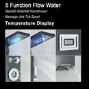Modern black led waterfall rain shower panel with massage jets bathroom