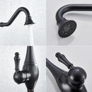 Matte black long neck kitchen faucet with rotating spout