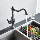 Matte black long neck kitchen faucet with rotating spout