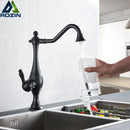 Matte black long neck kitchen faucet with rotating spout