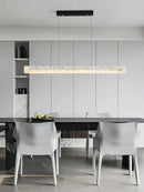 Modern black marble pendant chandelier – dining room rectangular light