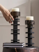 DecorBites™ Black Marble Pillar Candlestick for Elegant Table Centerpieces